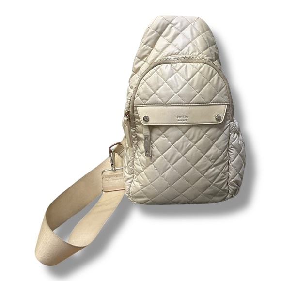 ✨ Tutilo New York Quilted Sling Backpack 🎒 Cream‎ Nylon Crossbody - Picture 2 of 8